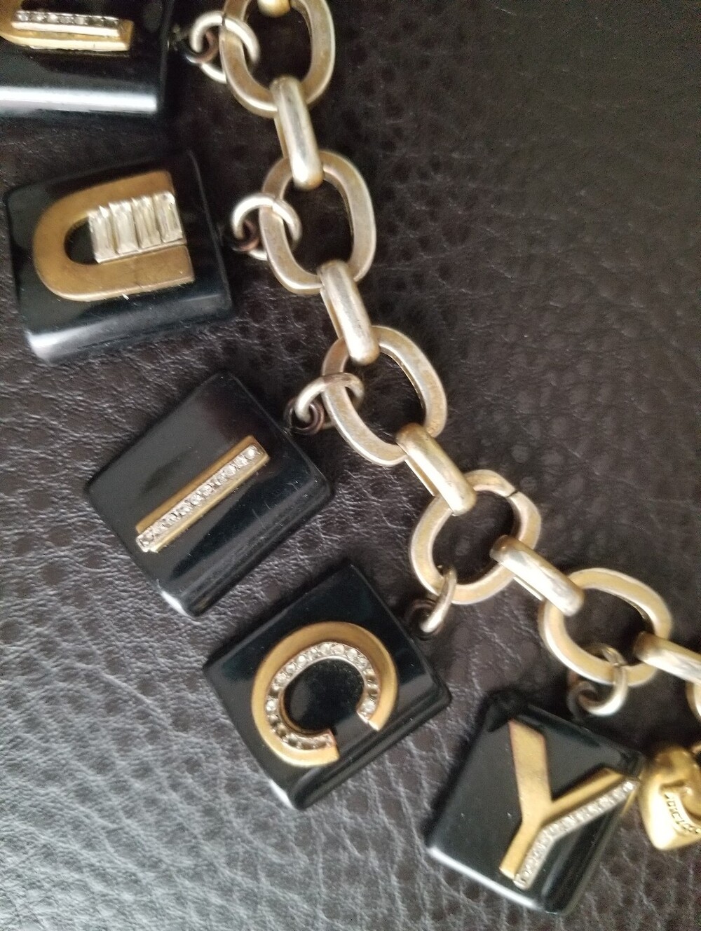 Vintage Juicy Couture Gold Bracelet with Black Tile charms - Picture 5 of 9